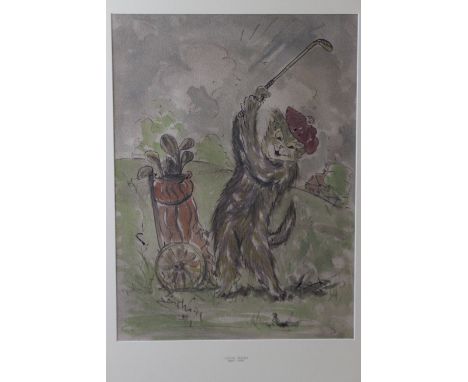 ATTRIBUTED TO LOUIS WAIN (1860 - 1939).  'The Golfer', signed lower left and dated, watercolour, pen and ink, framed and glaz