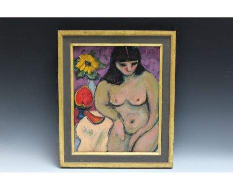 AFTER ALBERTO MORROCCO (1917-1998). Portrait of a seated female nude, signed upper right and dated '88, oil on board, framed,