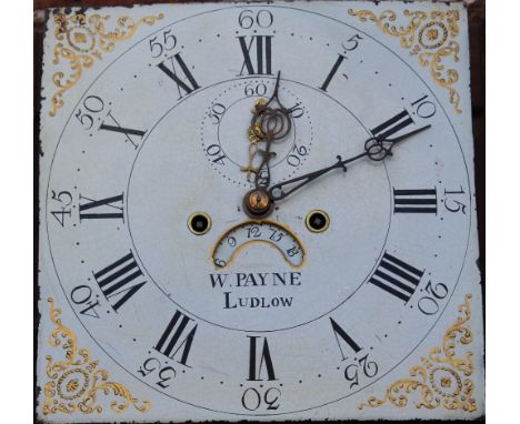 W. PAYNE - LUDLOW -  A PAINTED FACE 8 DAY LONGCASE CLOCK, the dial with date aperture and subsidiary seconds dial, Roman and 