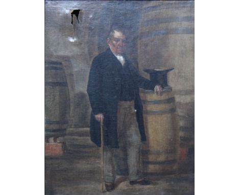 NINETEENTH CENTURY CONTINENTAL SCHOOL.  Study of a gentleman in a wine cellar, unsigned, oil on canvas, framed, 43 x 33 cm