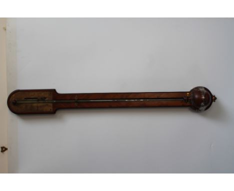 AN EARLY 19TH CENTURY MAHOGANY STICK BAROMETER BY WILLIAM AND SAMUEL JONES - LONDON, the arched top containing an engraved br