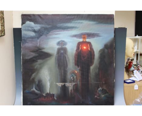 A. GENERALOV.  Russian school, modernist, atmospheric study of two figures 'The Magic' see verso, signed and dated 1992 lower