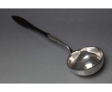 A CIRCA 19TH CENTURY WHITE METAL LADLE, L 39 cmCondition Report:split to bowl near heel