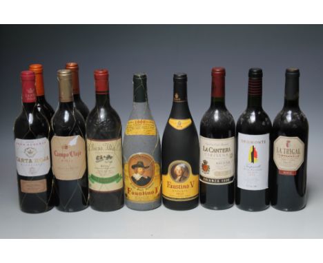 TEN BOTTLES OF SPANISH RED WINE, mainly Riojas to include one bottle of Faustino I 1998, one bottle of Faustino V 2004 and on