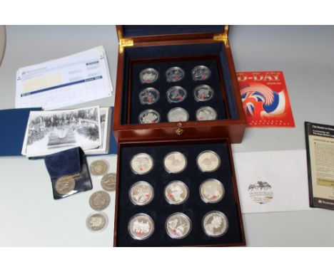 A CASED SET OF EIGHTEEN 'ROUTE TO VICTORY' GIBRALTAR FIVE POUND COINS, each weighing approx 28 grams and having a red enamel 