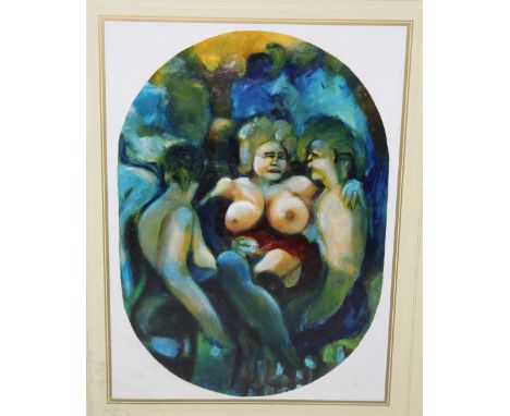 R. PREECE.  Six studies of female erotica, unsigned, inscribed verso, oils on paper, framed and glazed, largest 44 x 27 cm (6
