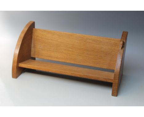 ROBERT 'MOUSEMAN' THOMPSON - AN OAK BOOK TROUGH, with carved signature mouse, W 45 cm