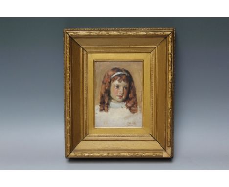 JAMES HAMILTON (1855 - 1894).  Scottish School, portrait study of a young girl, signed lower right, oil on board, framed, 19 