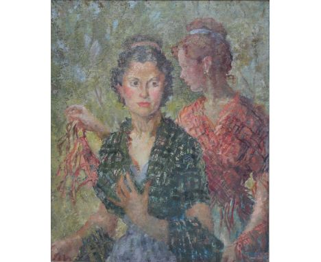 IRENE A. WELBURN (XX).  Portrait of two ladies, signed lower right, oil on canvas, gilt framed, 60 x 50 cm