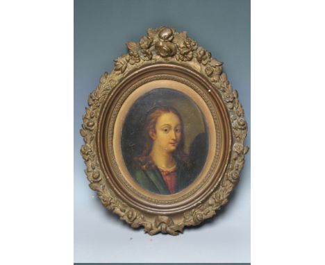 NINETEENTH CENTURY OVAL PORTRAIT STUDY OF A WOMAN, in decorative gilt frame, unsigned, oil on paper, laid on board, framed, 2