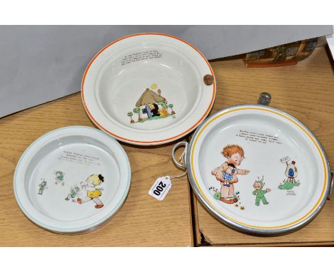 SHELLEY MABEL LUCIE ATTWELL NURSERY WARE, comprising a hot water dish with aluminium base and twin handles, an all ceramic ho