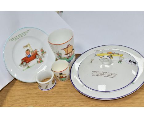 SHELLEY MABEL LUCIE ATTWELL NURSERY WARES comprising a napkin ring, fairy boat tumbler/beaker (no obvious chips or cracks, ri