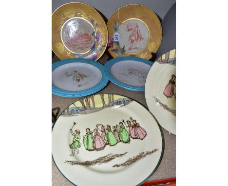 EIGHT LATE 19TH/EARLY 20TH CENTUIRY ROYAL DOULTON SERIES WARE PLATES, comprising a pair of Pinder Bourne plates depicting gen