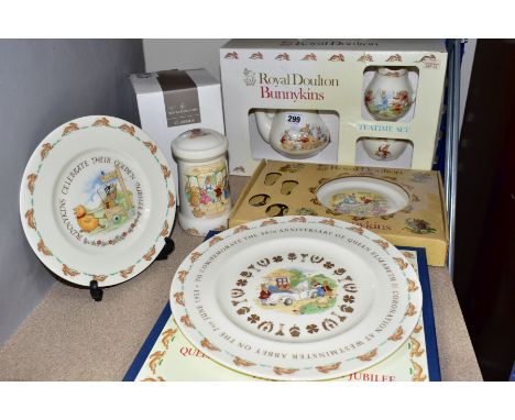 TWO BOXED ROYAL DOULTON BUNNYKINS EARTHENWARE TABLEWARE SETS, comprising a 'Tea Time set' teapot (building Sandcastles HW138)