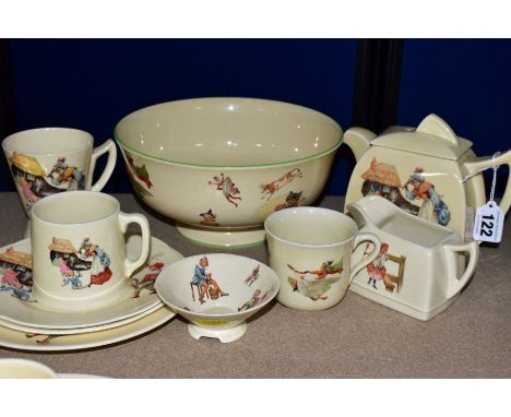 TEN PIECES OF ROYAL DOULTON EARTHENWARE NURSERY RHYMES SERIES WARE DESIGNED BY WILLIAM SAVAGE COOPER, printed with Nursery Rh