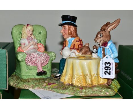 A BOXED LIMITED EDITION BESWICK WARE FIGURE GROUP FROM ALICE IN WONDERLAND SERIES, 'The Mad Hatter's Tea Party' LC1 no. 0365/