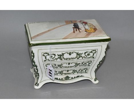 A ROYAL DOULTON NURSERY RHYMES 'A' SERIES WARE HUNTLEY &amp; PALMERS BISCUIT CASKET IN THE FORM OF A COMMODE, the pull of cov
