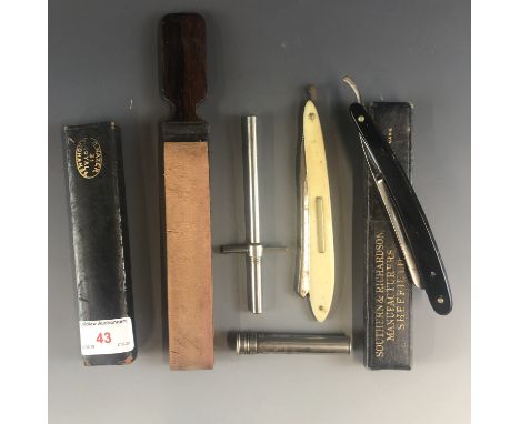 Two Vintage razors and an iodine flask etc