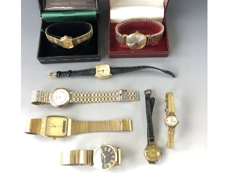 A number of vintage wristwatches, including a gentleman's boxed gold-plated Rotary, a lady's boxed Rotary, a Timex quartz and