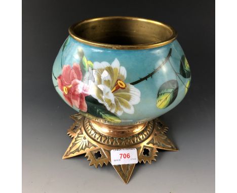 A Victorian Aesthetic ceramic and brass oil lamp stand