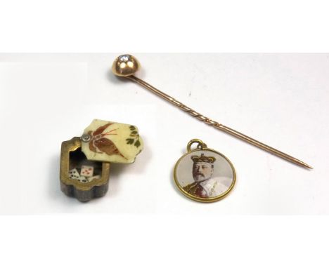 A small collection of jewellery, comprising; an Edwardian gold and diamond single stone stick pin, the old-cut stone approx. 