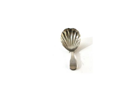 A George III silver fiddle pattern caddy spoon, William Eaton, London 1811, with scallop shell bowl, contemporary initials.