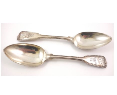 A pair of George III silver fiddle, thread and shell pattern tablespoons, Paul Storr, London 1814, 6ozs.