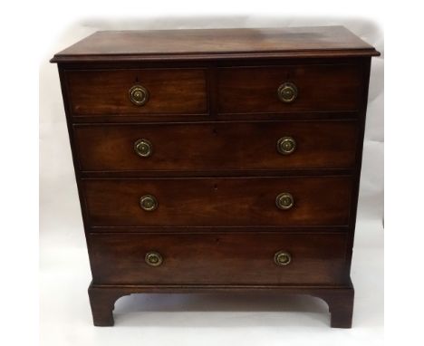 A George III mahogany chest, the crossbanded top above two short and three long drawers, on bracket feet, 98cm wide.