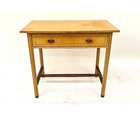 A golden oak and macassar ebony and ebony strung side table by Peter Waals, 1936, the rectangular projecting top over a singl