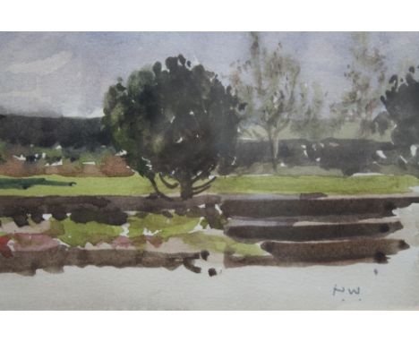 Norman Wilkinson (British, 1878-1971), A view of trees in a landscape, initialled 'NW' (lower right) and bears Michael Bulliv