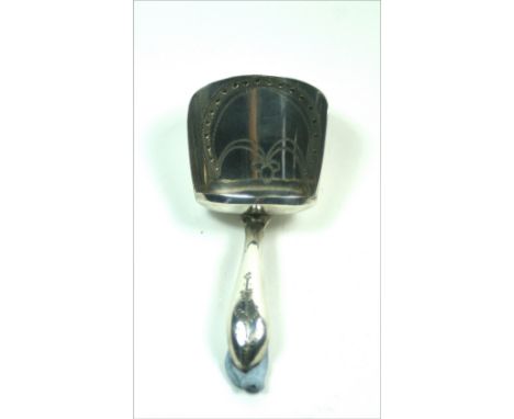 A George III silver caddy spoon, Joseph Taylor, Birmingham 1809, with leaf engraved pointed end handle, the shovel bowl with 
