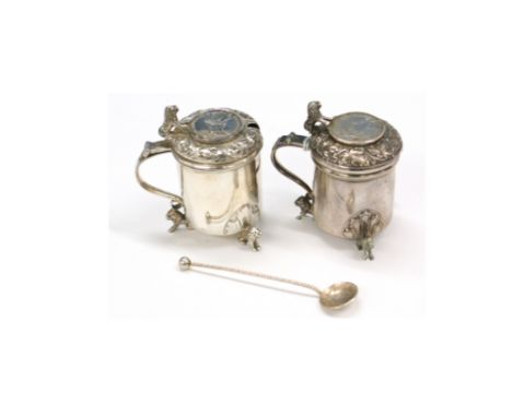 A matched pair of Norwegian silver mustard pots, Marius Hammer, first half 20th century, in the form of miniature 17th centur