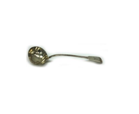 A Victorian silver fiddle pattern soup ladle, George W Adams, London 1853, with oval bowl, 8ozs, crested.