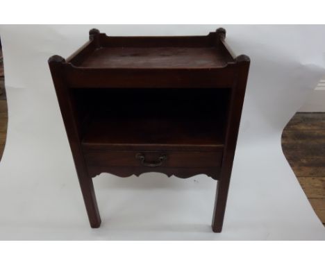 A George III and later mahogany night commode, now adapted, the tray top above a recess and drawer, on moulded square legs, 6