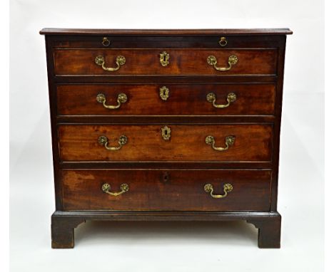 A George III mahogany chest, the moulded rectangular top above a brushing slide and four long drawers, on bracket feet, 83.5c