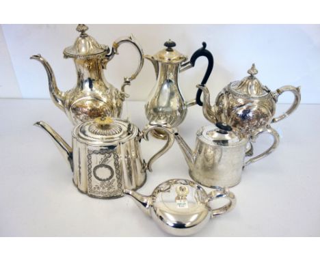 A Victorian electroplate baluster coffee pot and matching teapot, with foliate engraved panels, and a large collection of ele