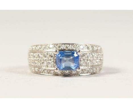 AN 18CT WHITE GOLD, SAPPHIRE AND DIAMOND RING.