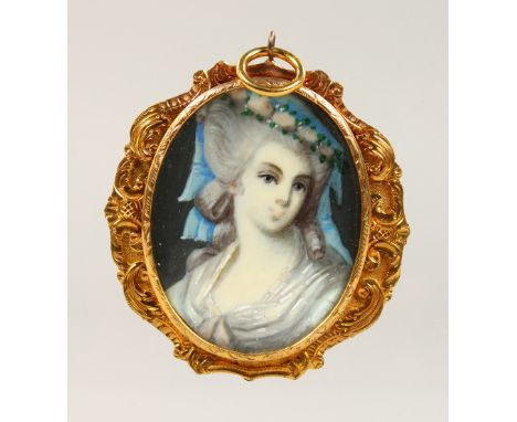 A SMALL OVAL PORTRAIT OF A LADY, head and shoulders. 1.5ins x 1ins.