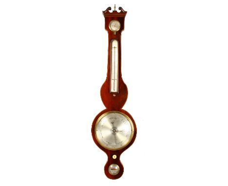 A GOOD MAHOGANY BANJO BAROMETER by CETTI OF LONDON. 3ft 2ins long.