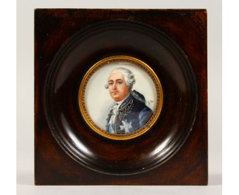 A GOOD CIRCULAR PORTRAIT MINIATURE OF LOUIS XVI, monogrammed F.L. 1.5ins diameter.