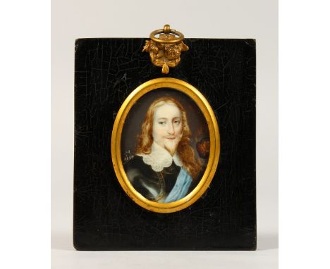 AFTER VAN DYKE, portrait head and shoulders of a man wearing armour. Signed and dated 1680.  2ins x 1.5ins.