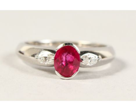 AN 18CT WHITE GOLD, RUBY AND DIAMOND RING,