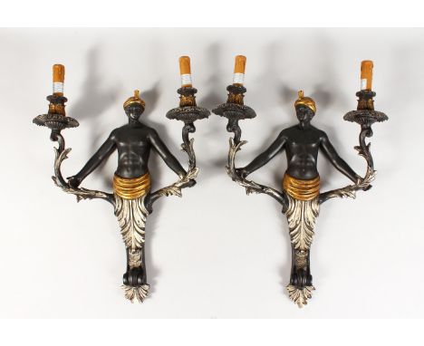 A PAIR OF BLACKAMOOR TWO-LIGHT WALL SCONCES.