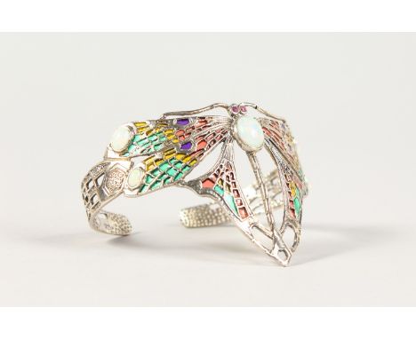 A SILVER ENAMEL GILSON OPAL BUG BRACELET.