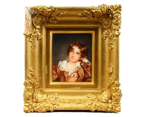A GOOD GILT FRAMED PORTRAIT OF A YOUNG CHILD. 5ins x 3.5ins.