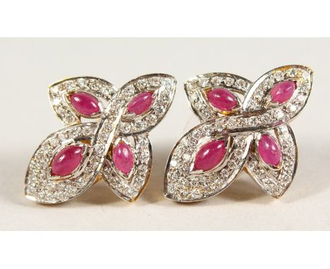 A PAIR OF 18CT YELLOW GOLD, RUBY AND DIAMOND EARRINGS of 2cts approx.