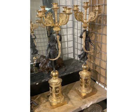 PAIR OF GILT BRONZE FIGURAL CANDELABRA 72CMS (H) APPROX