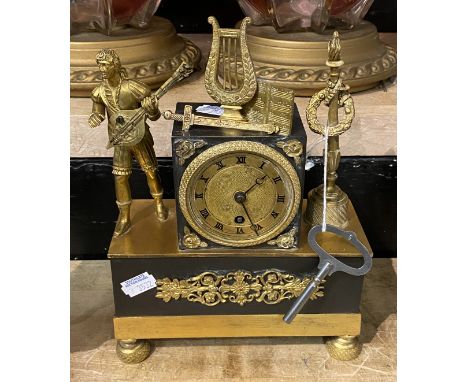 REGENCY BRONZE ORMOLU MANTLE CLOCK WITH KEY &amp; PEDULUM 26CMS (H)