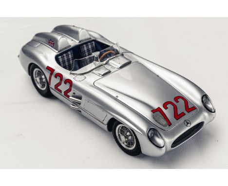 A well-detailed CMC scale model of the Mercedes 300 SLR #722 in which Moss won the 1955 Mille Miglia.   Please contact Shan S