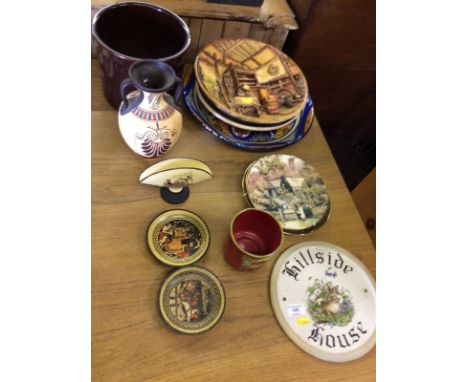 A quantity of various decorative plates; a Greek vase etc.